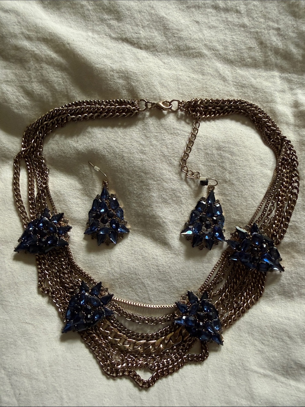 Multi-Chain Necklace with Navy Blue Crystal Clusters